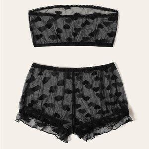 Black Lace Heart Pattern Lingerie Set